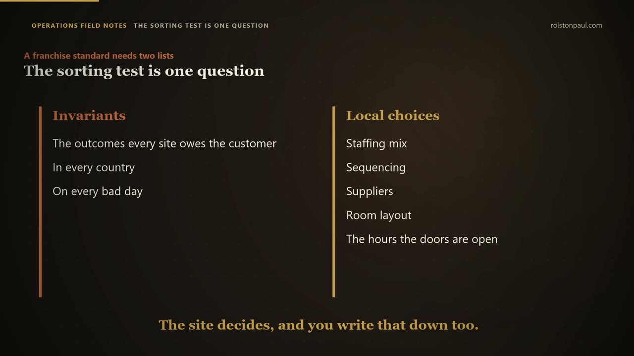 Video still: Invariants and local choices: the only two lists a franchise standard needs