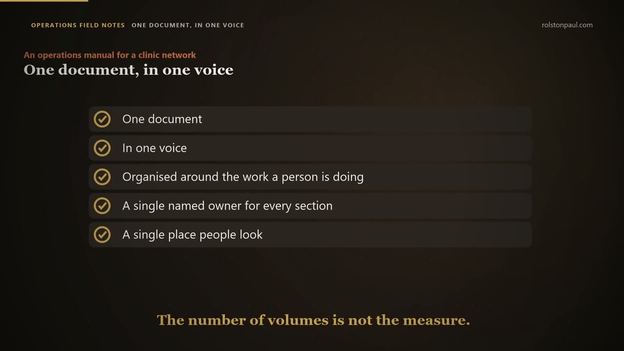 Video still: Rebuilding an operations manual: six volumes, one voice